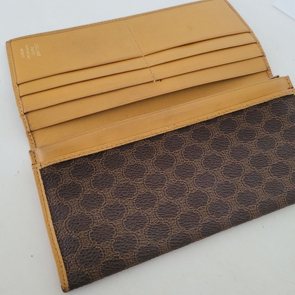 Celine Vintage Retro Large Envelope Leather Continental Wallet Macadam Brown Tan - Picture 3 of 12